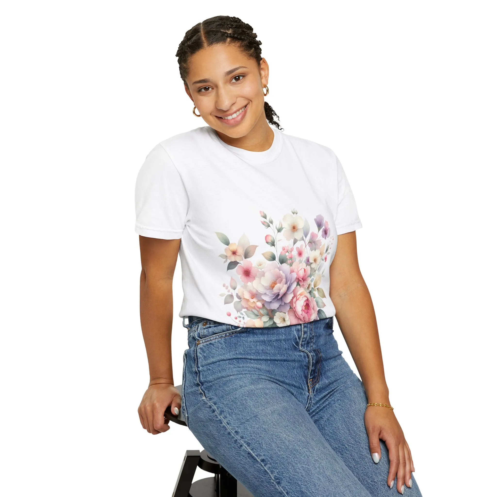Floral Bliss Women's Garment-Dyed T-Shirt – Perfect for Spring Celebrations and Everyday Wear - Image 8