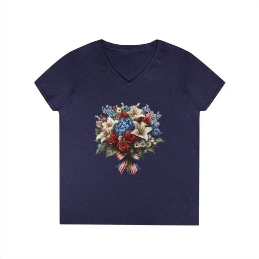Floral Bouquet Ladies' V-Neck T-Shirt - Perfect for Spring Celebrations - Image 13