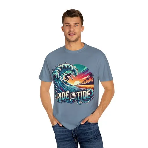 Ride the Tide Unisex Garment-Dyed T-shirt - Surfing Inspired Graphic Tee - Image 23