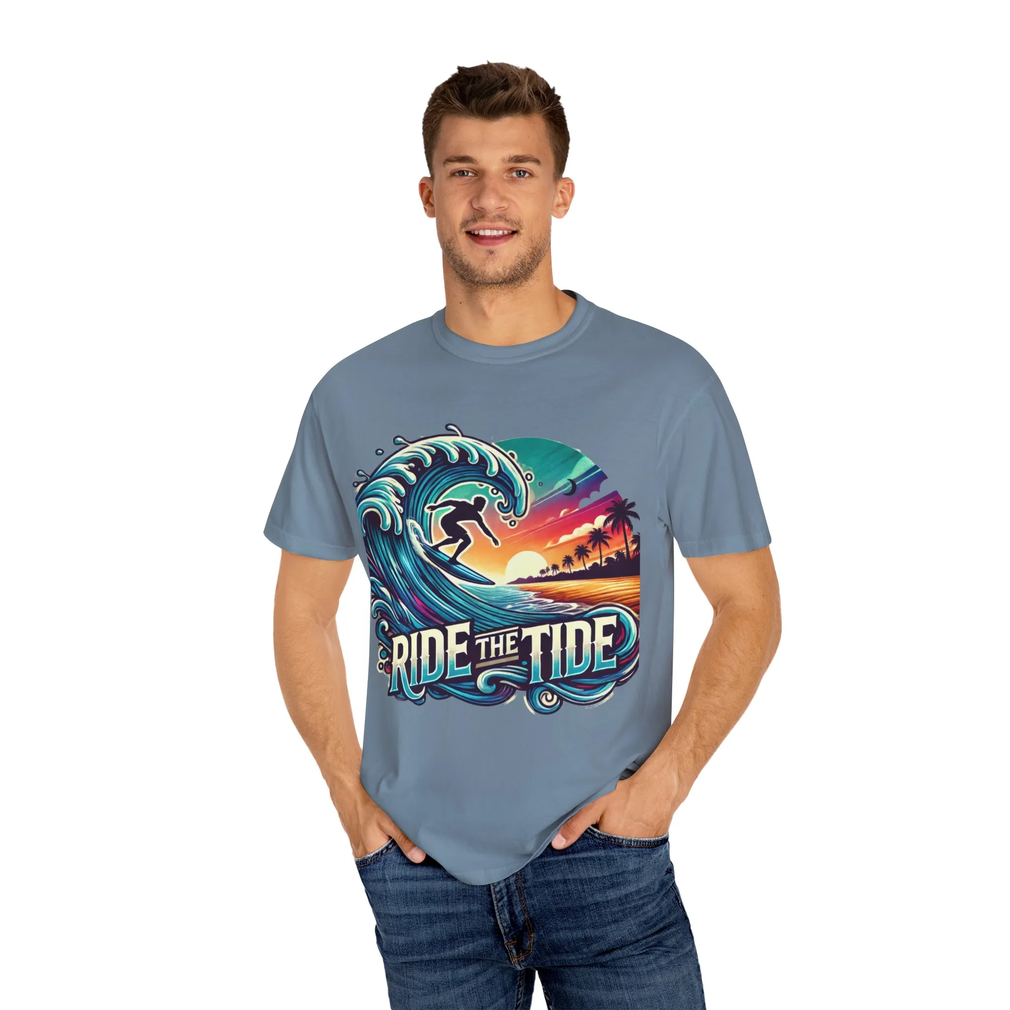 Ride the Tide Unisex Garment-Dyed T-shirt - Surfing Inspired Graphic Tee - Image 23