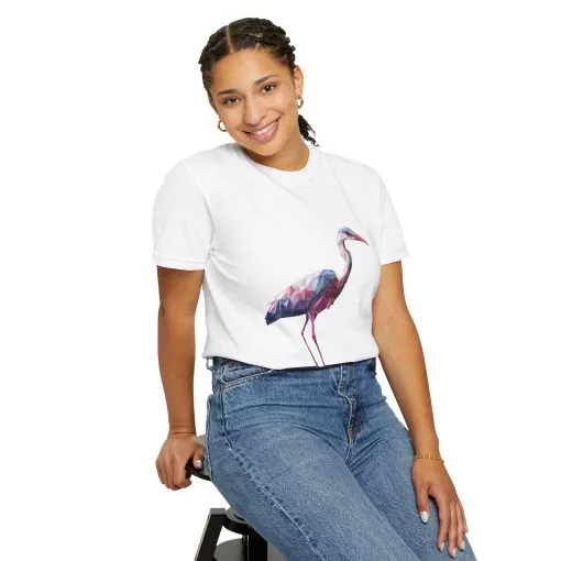 Geo Crane Unisex Garment-Dyed T-Shirt – Stylish Bird Graphic Tee for Nature Lovers - Image 4