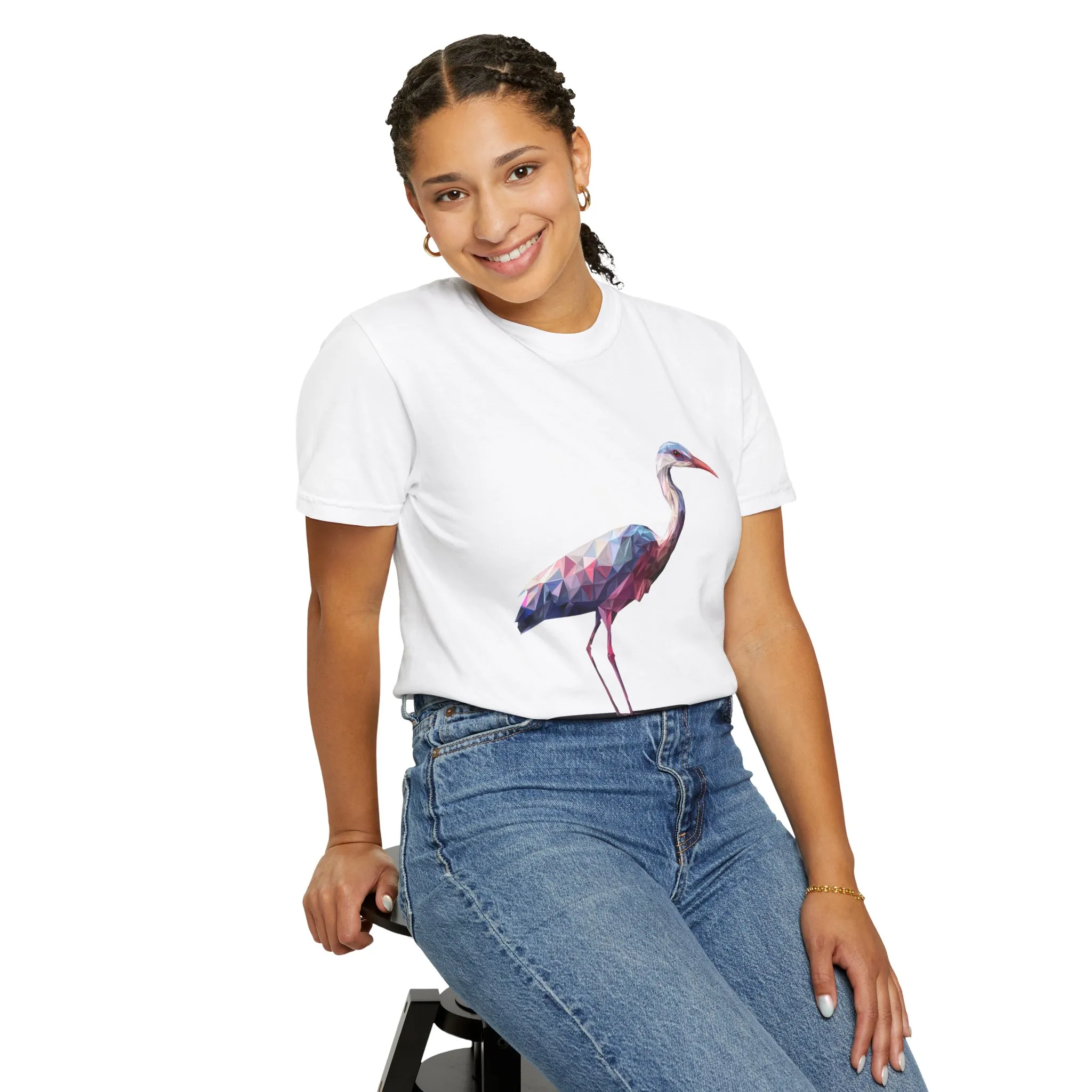 Geo Crane Unisex Garment-Dyed T-Shirt – Stylish Bird Graphic Tee for Nature Lovers - Image 4