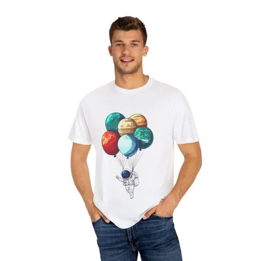 Astronauts and Planets Graphic T-Shirt - Unisex Garment-Dyed Tee - Image 3