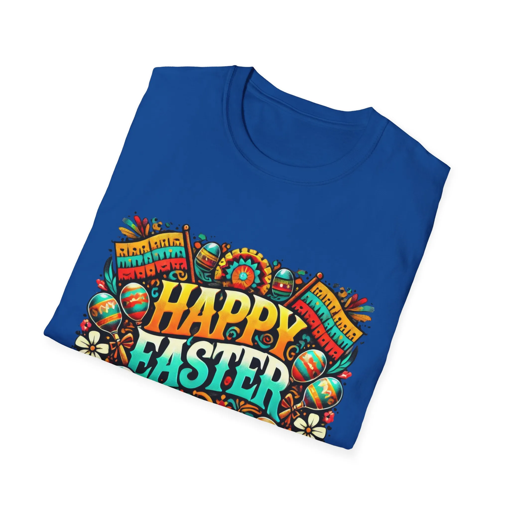 Happy Easter Unisex Softstyle T-Shirt - Colorful Easter Egg Design - Image 53