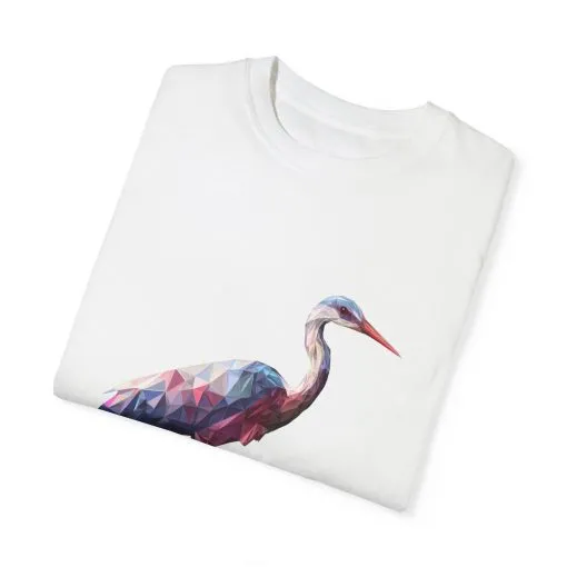 Geo Crane Unisex Garment-Dyed T-Shirt – Stylish Bird Graphic Tee for Nature Lovers - Image 3