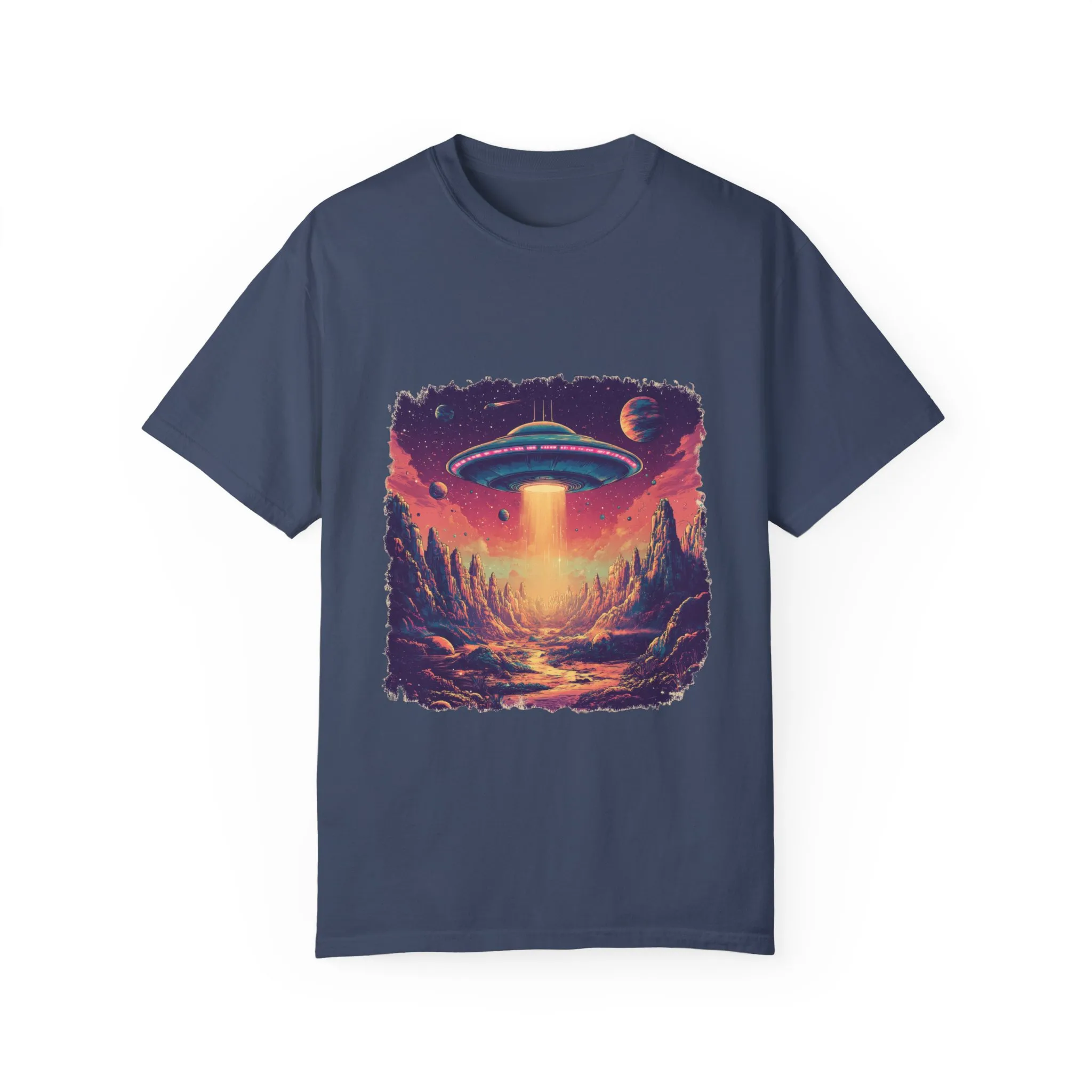 Galactic Adventure Unisex T-Shirt - UFO and Cosmic Landscape Design - Image 17