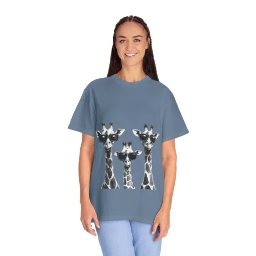 Cool Giraffe Sunglasses Unisex Garment-Dyed T-shirt - Image 24