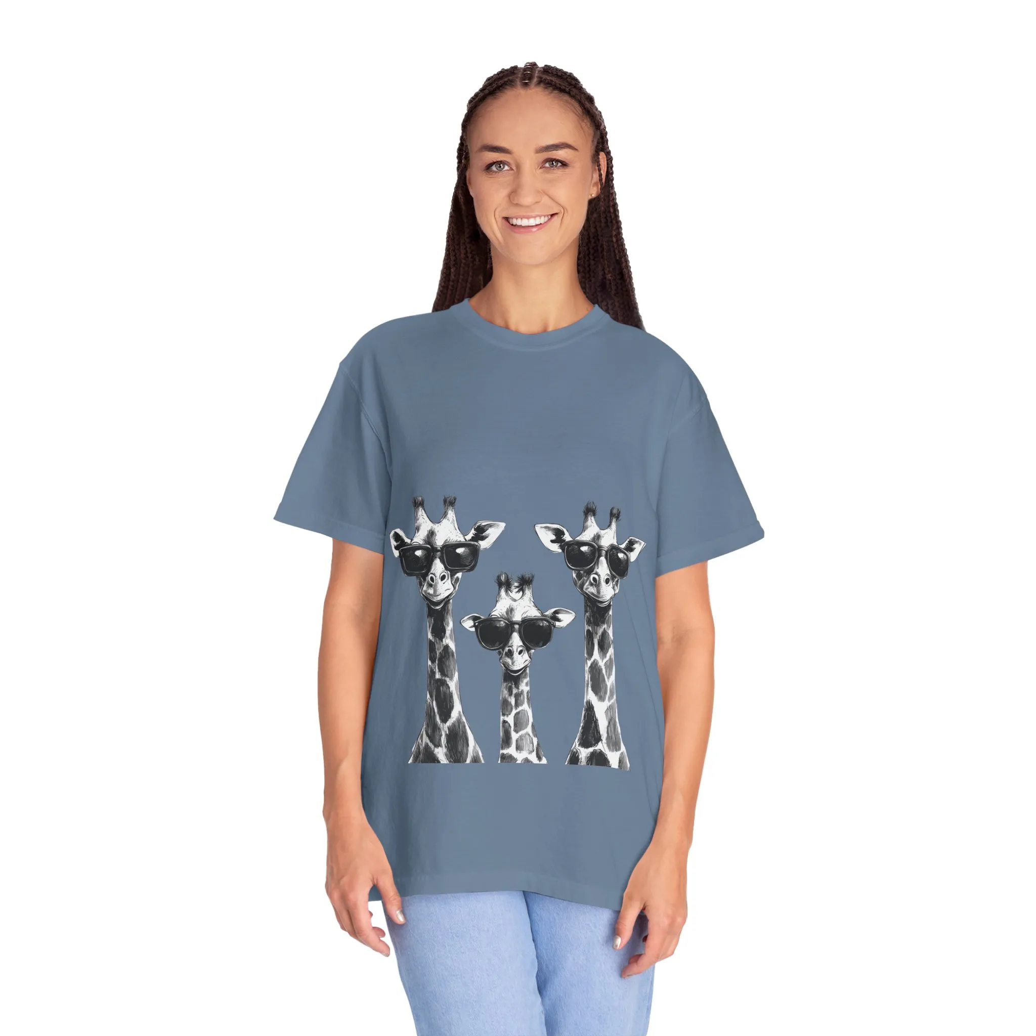Cool Giraffe Sunglasses Unisex Garment-Dyed T-shirt - Image 24