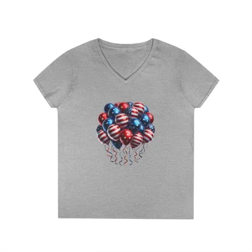 Patriotic Balloon V-Neck T-Shirt for Independence Day - Image 3