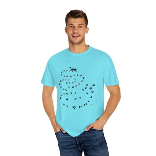 Whimsical Cat and Paw Print T-Shirt for Animal Lovers - Image 19