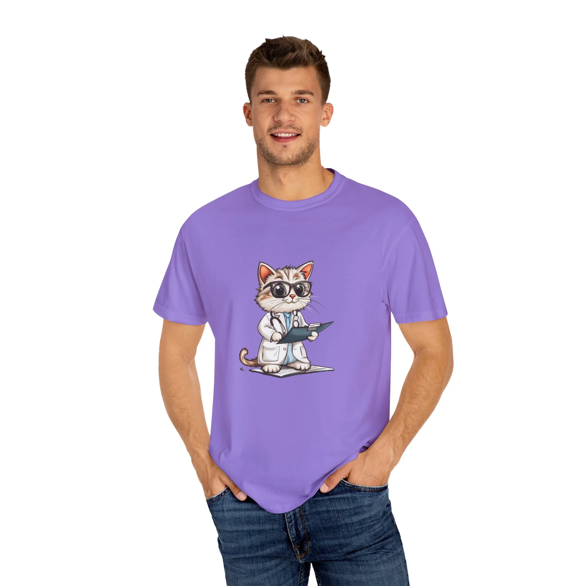 Funny Cat Doctor Unisex Garment-Dyed T-Shirt - Image 54