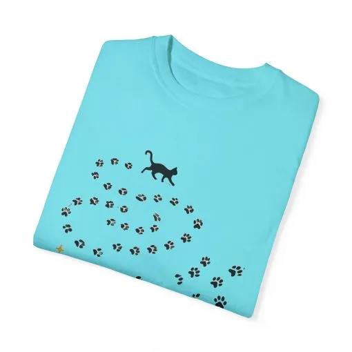 Whimsical Cat and Paw Print T-Shirt for Animal Lovers - Image 18