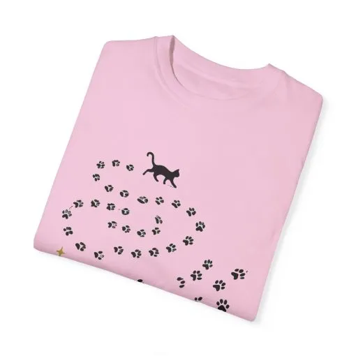 Whimsical Cat and Paw Print T-Shirt for Animal Lovers - Image 30