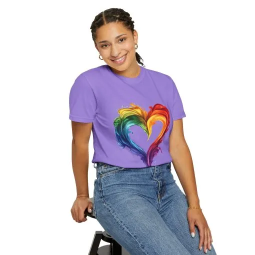 Pride Heart Unisex Garment-Dyed T-shirt - Colorful Rainbow Design for LGBTQ+ Celebration - Image 36