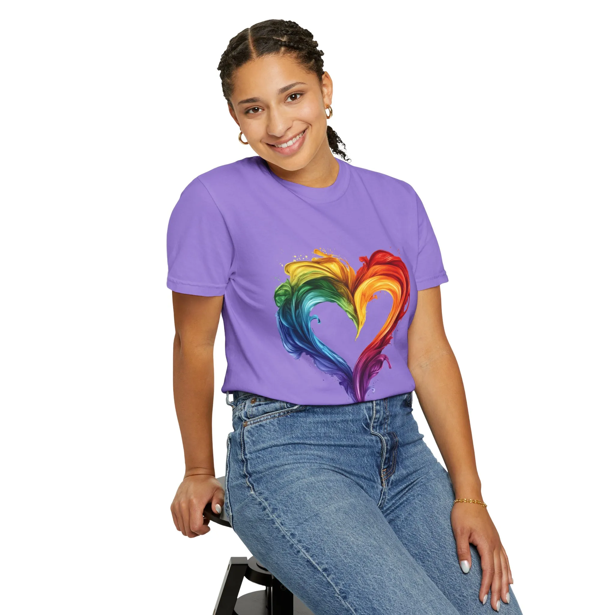 Pride Heart Unisex Garment-Dyed T-shirt - Colorful Rainbow Design for LGBTQ+ Celebration - Image 36