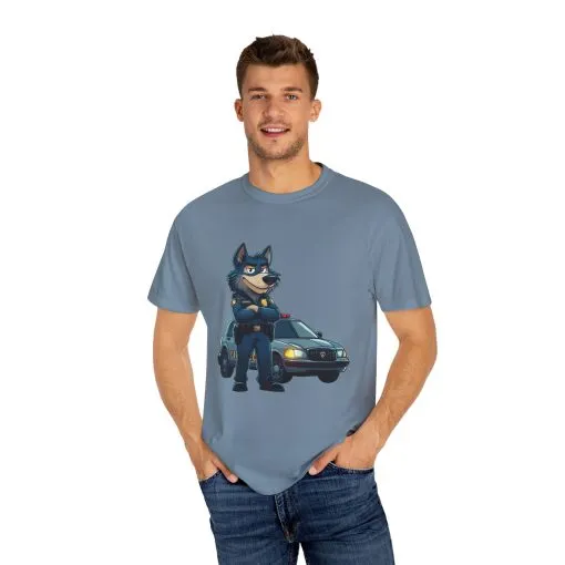 Cute Cartoon Police Dog T-Shirt - Unisex Garment-Dyed Tee - Image 27