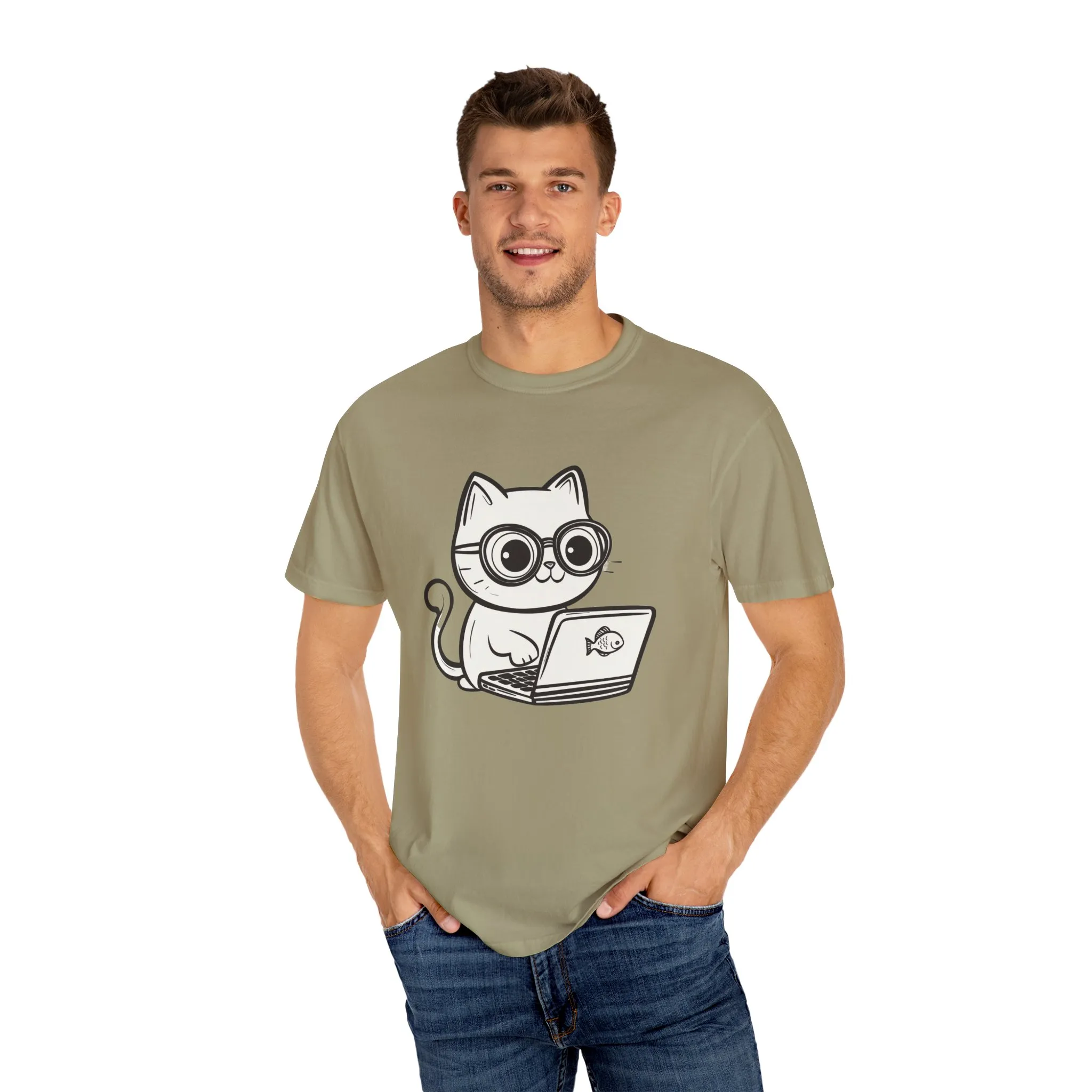 Cute Cat Gamer Unisex Garment-Dyed T-Shirt - Image 7