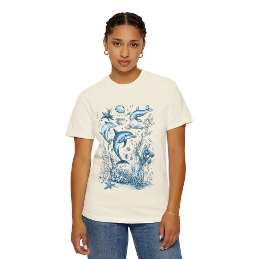 Artistic hand-drawn sea creatures t-shirt with ocean theme