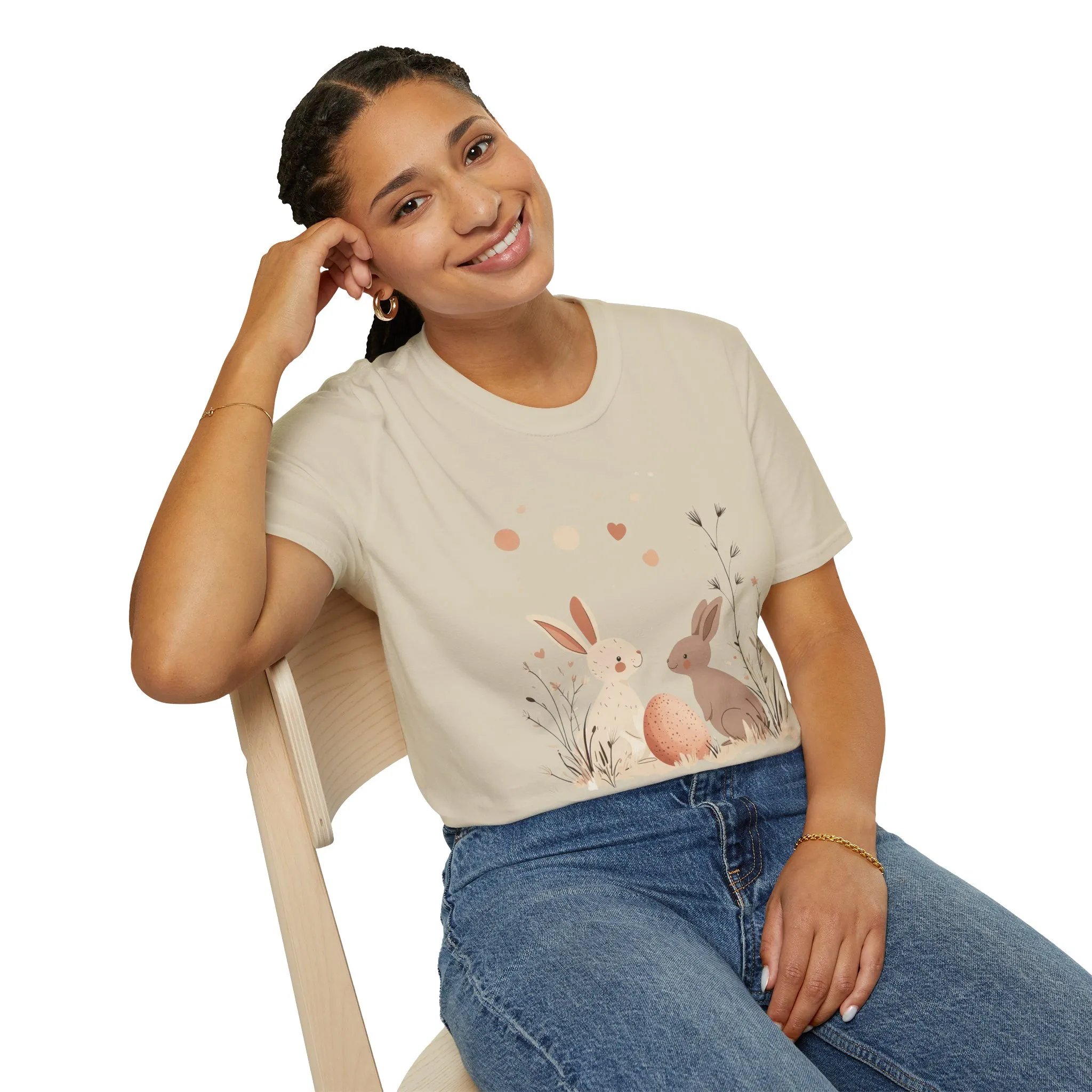 Spring Bunny Love Unisex Softstyle T-Shirt - Cute Floral Design for Easter Celebrations - Image 4