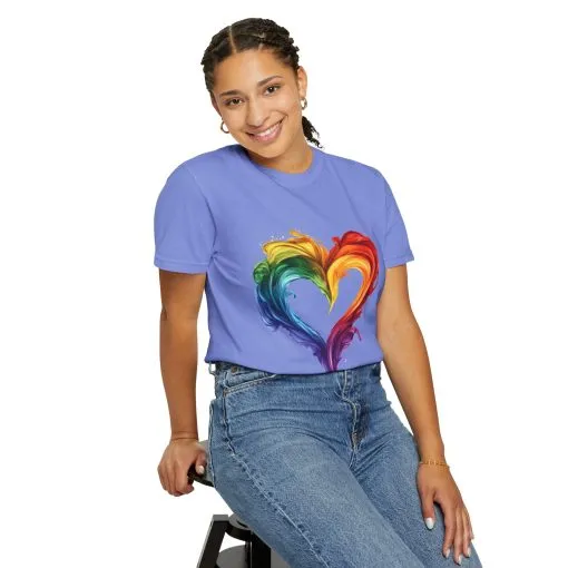 Pride Heart Unisex Garment-Dyed T-shirt - Colorful Rainbow Design for LGBTQ+ Celebration - Image 28