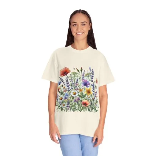 Flower Garden Unisex Garment-Dyed T-Shirt - Nature Inspired Casual Wear - Image 8