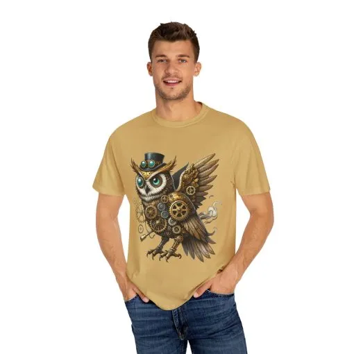 Steampunk Owl Unisex Garment-Dyed T-Shirt - Image 3