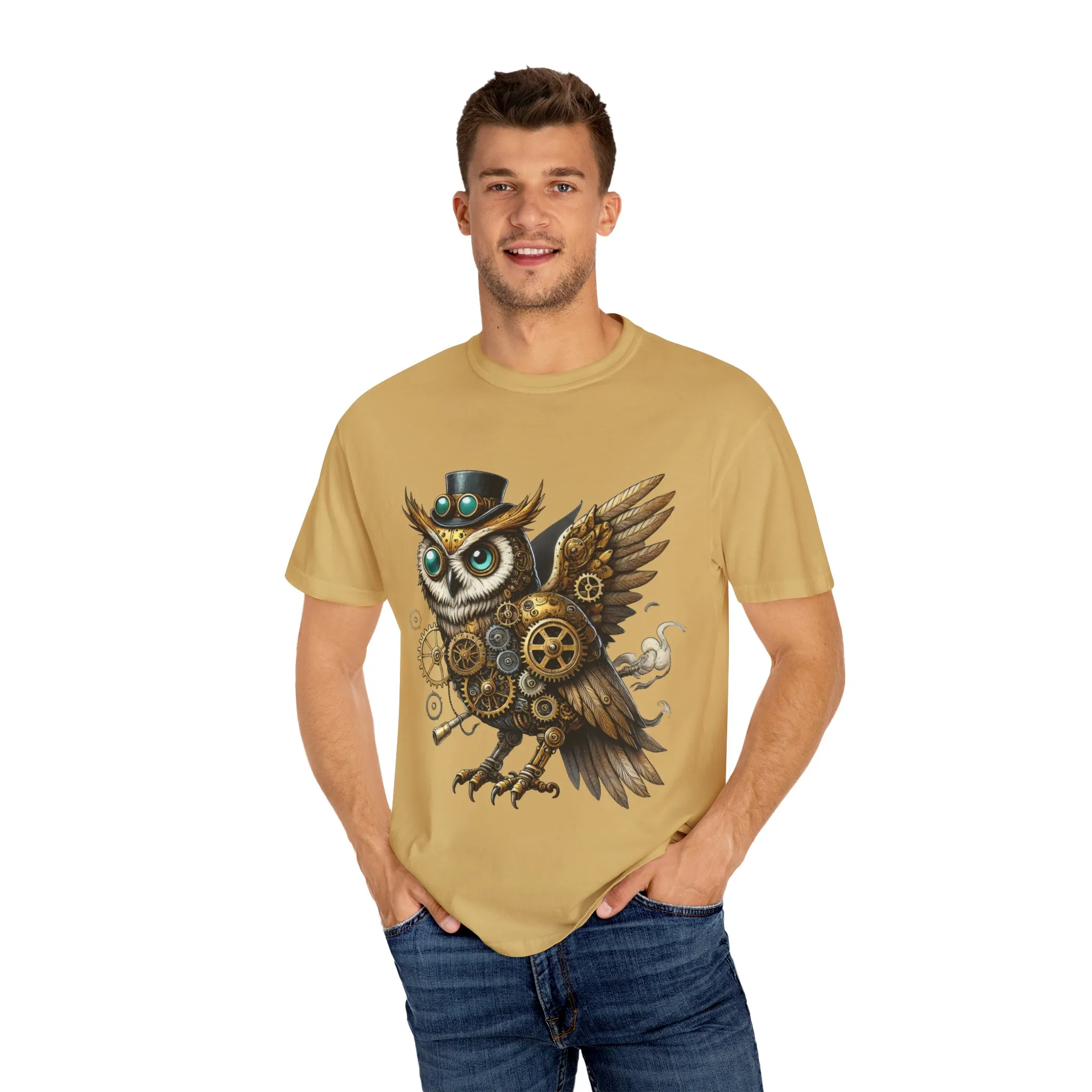 Steampunk Owl Unisex Garment-Dyed T-Shirt - Image 3