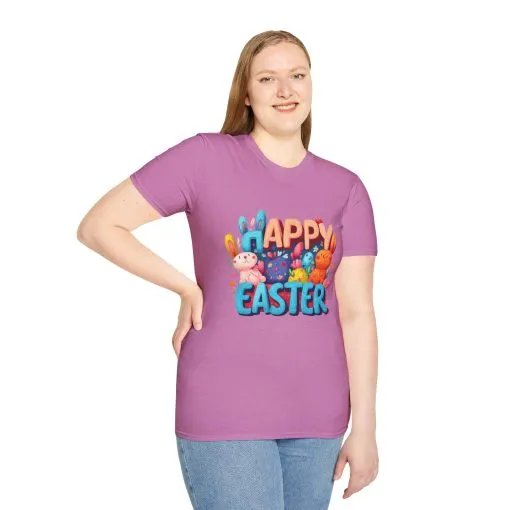 Happy Easter Unisex Softstyle T-Shirt - Fun Spring Bunny Design - Image 59
