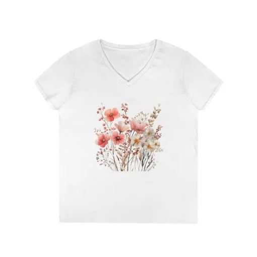 Floral Print Ladies' V-Neck T-Shirt - Perfect for Spring Outings - Image 2