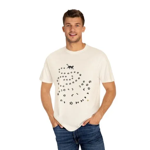 Whimsical Cat and Paw Print T-Shirt for Animal Lovers - Image 7