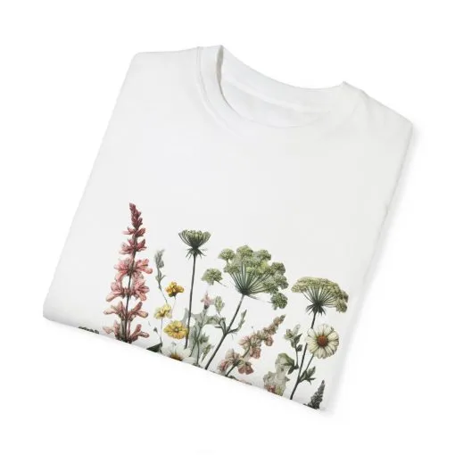 Botanical Print Unisex Garment-Dyed T-Shirt | Eco-Friendly Floral Tee for Nature Lovers - Image 3