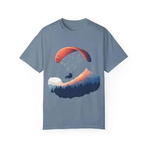 Adventure Awaits Unisex Garment-Dyed T-shirt - Paragliding and Mountain Design - Image 37