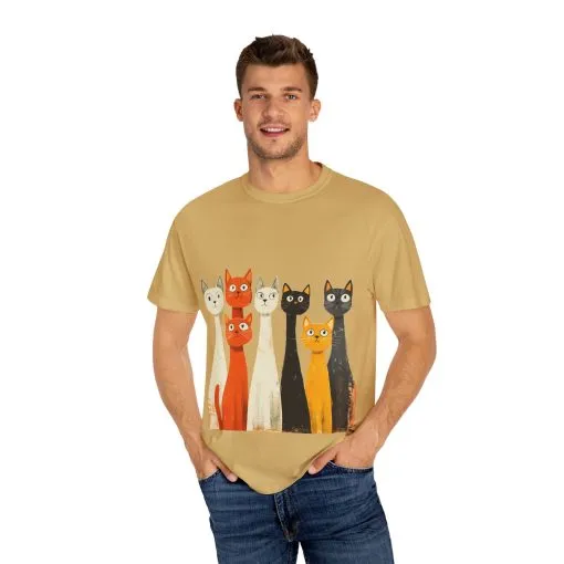 Vintage Cat Illustration Unisex Garment-Dyed T-Shirt - Perfect for Cat Lovers - Image 19