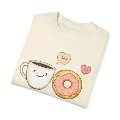 Coffee and Donuts Love Unisex T-Shirt | Cute Foodie Gift | Perfect for Valentine's Day & Everyday Wear - Image 3
