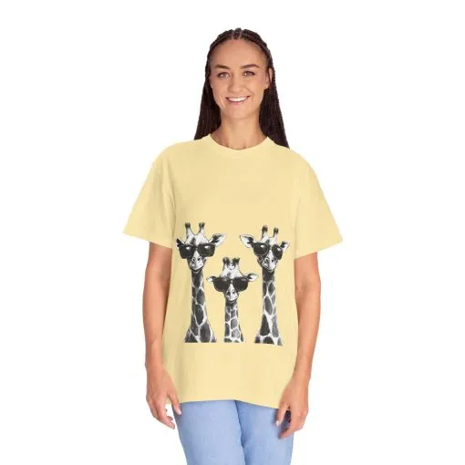 Cool Giraffe Sunglasses Unisex Garment-Dyed T-shirt - Image 12