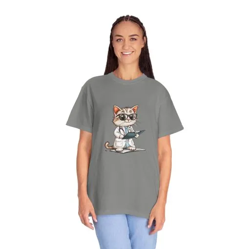 Funny Cat Doctor Unisex Garment-Dyed T-Shirt - Image 51