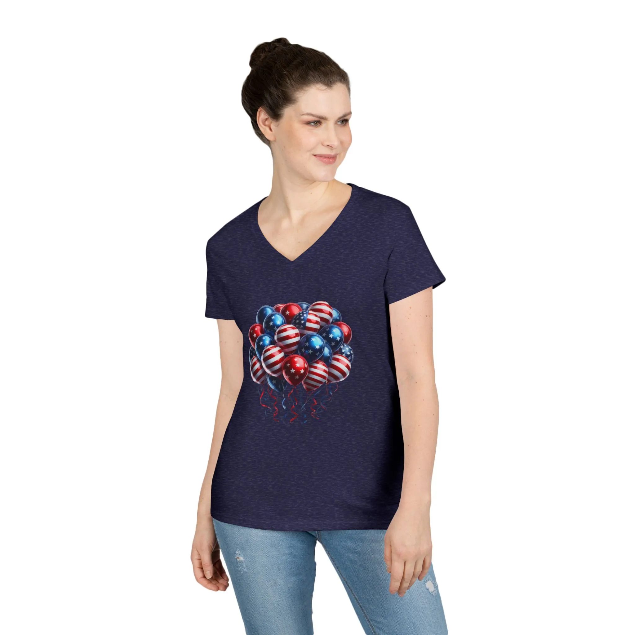Patriotic Balloon V-Neck T-Shirt for Independence Day - Image 16