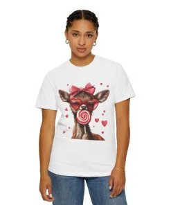 Cute Valentine’s Day Deer T-Shirt - Garment-Dyed Unisex Tee with Heart Design