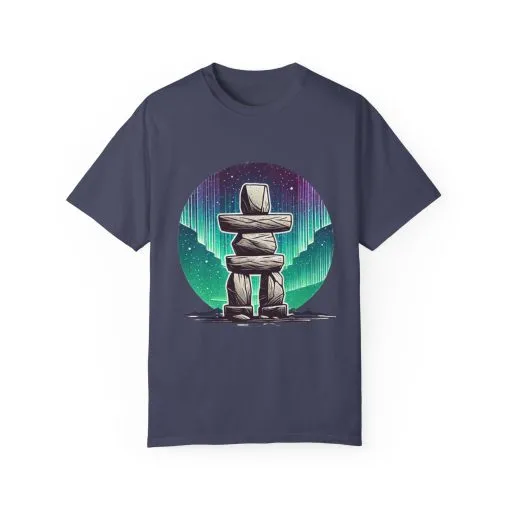 Northern Lights Stone Cairn Unisex Garment-Dyed T-Shirt - Image 37