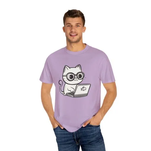 Cute Cat Gamer Unisex Garment-Dyed T-Shirt - Image 35