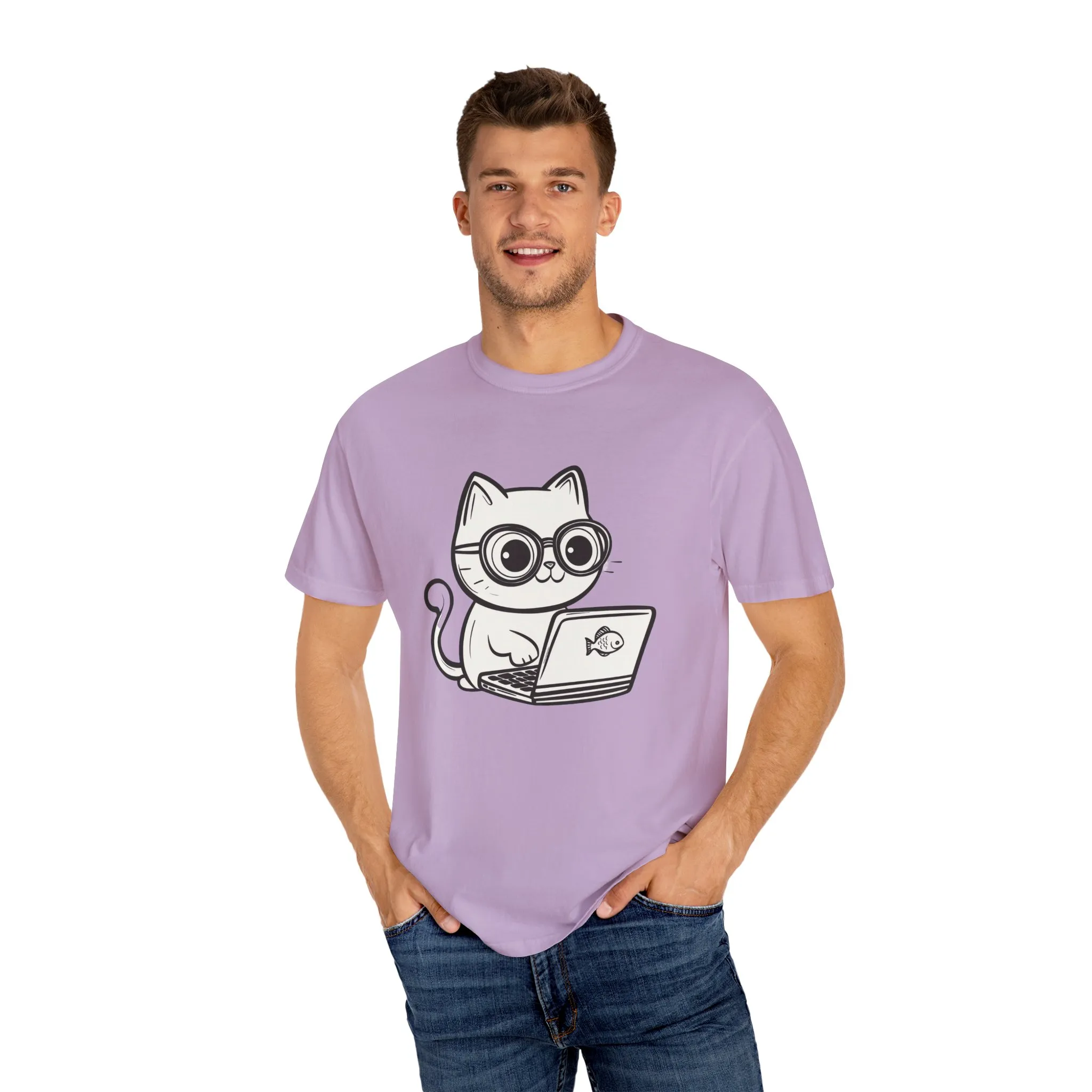 Cute Cat Gamer Unisex Garment-Dyed T-Shirt - Image 35