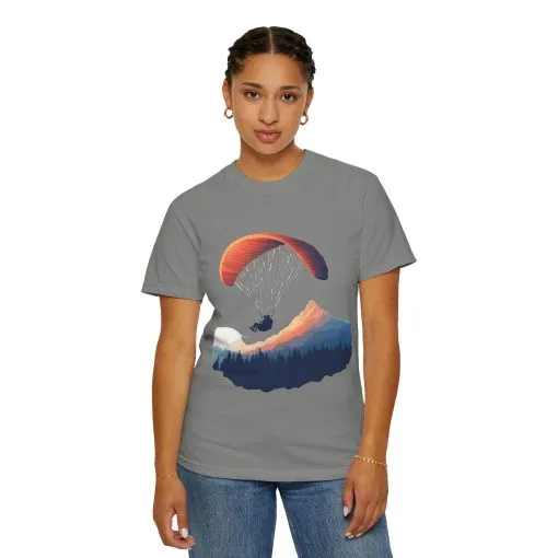 Adventure Awaits Unisex Garment-Dyed T-shirt - Paragliding and Mountain Design - Image 36