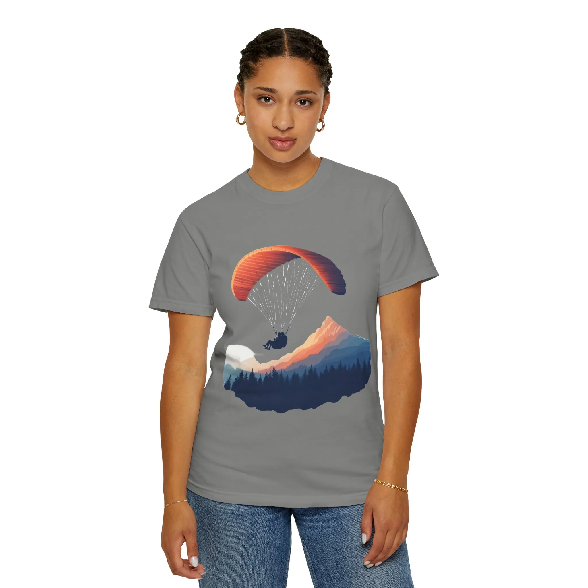 Adventure Awaits Unisex Garment-Dyed T-shirt - Paragliding and Mountain Design - Image 36