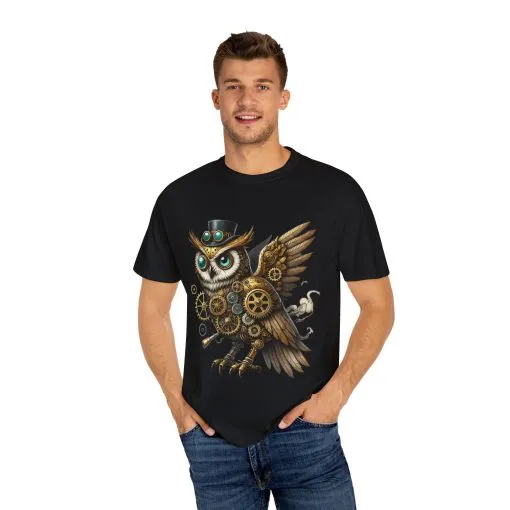 Steampunk Owl Unisex Garment-Dyed T-Shirt - Image 35