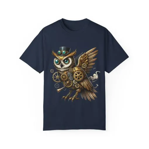 Steampunk Owl Unisex Garment-Dyed T-Shirt - Image 37