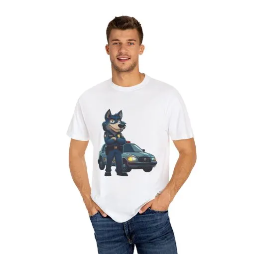 Cute Cartoon Police Dog T-Shirt - Unisex Garment-Dyed Tee - Image 3