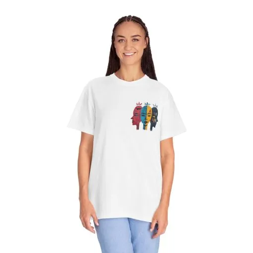 Vibrant Unisex Garment-Dyed T-Shirt with African Masks Design - Image 4