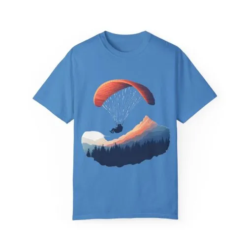 Adventure Awaits Unisex Garment-Dyed T-shirt - Paragliding and Mountain Design - Image 41