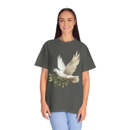 Serene Dove Unisex Garment-Dyed T-Shirt - Peaceful Nature Design - Image 16