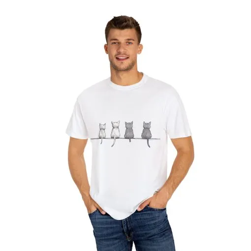 Cute Cat Sitting T-Shirt - Unisex Garment-Dyed Tee for Cat Lovers - Image 3
